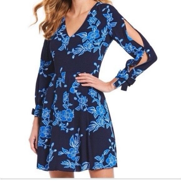 Draper James Blue Geranium Floral Tie Sleeve Dress Sz 4 Classic Rodeo Wedding - Picture 5 of 12
